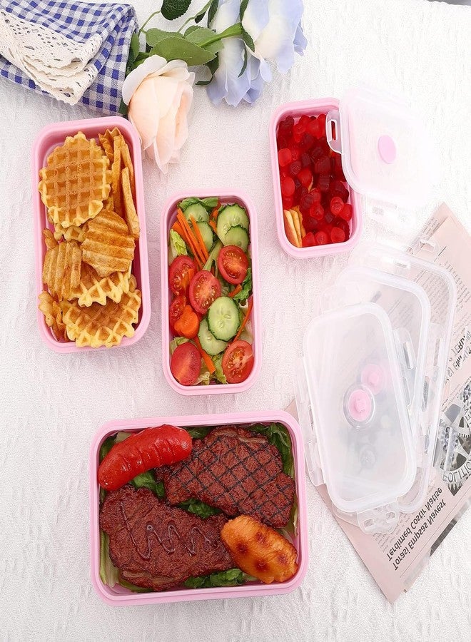 Enjamyo Collapsible Silicone Food Storage Containers Set of 4,Foldable Lunch Box Containers with Lids,Silicone Meal Prep Boxes for Kitchen,Dishwasher,Microwave,Freezer Safe(Square Pink) - Image 5